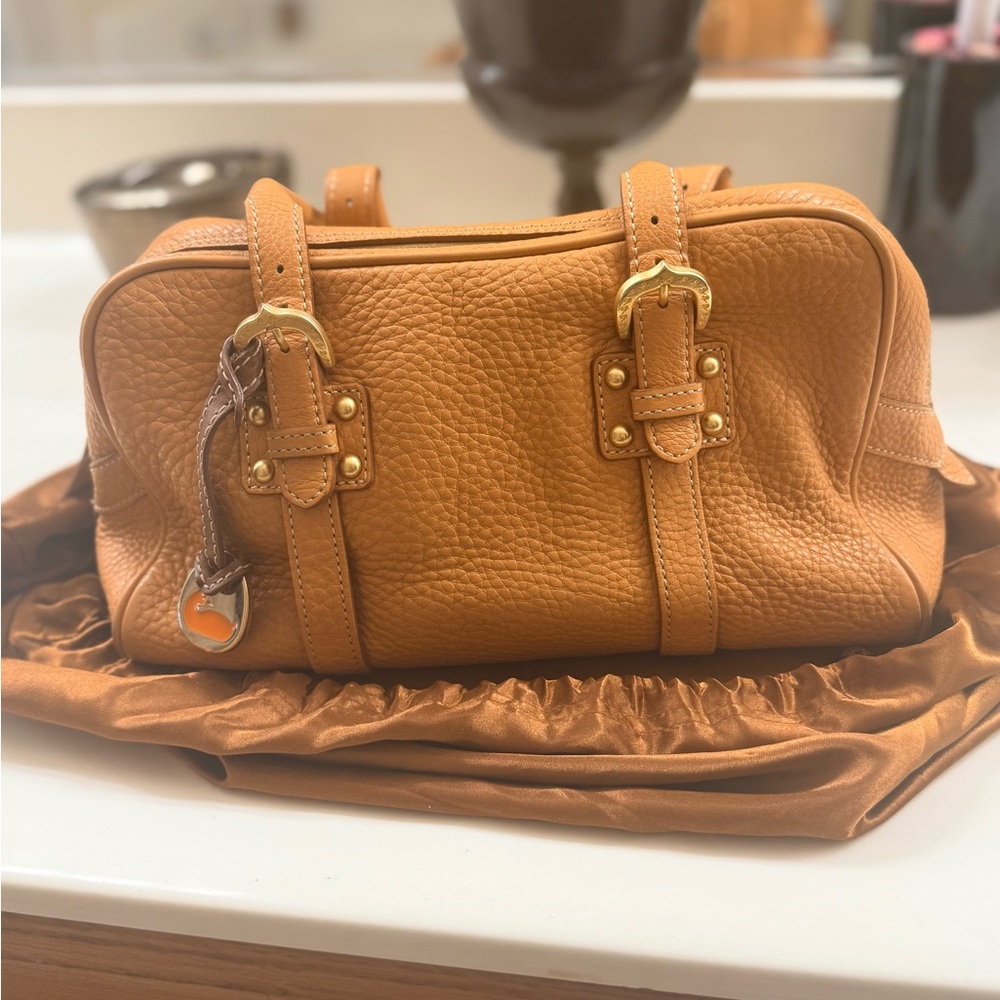 Dooney & Bourke Marchesa Pebbled Leather Satchel Handbag in Cognac